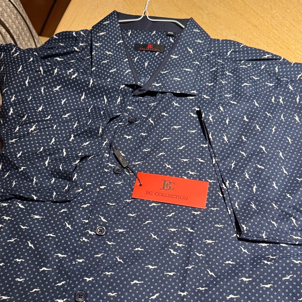 IC COLLECTION Men's Patterned Navy Button Down Shirt